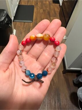 Agate Beaded Bracelet — Blue, Red & Orange Accent